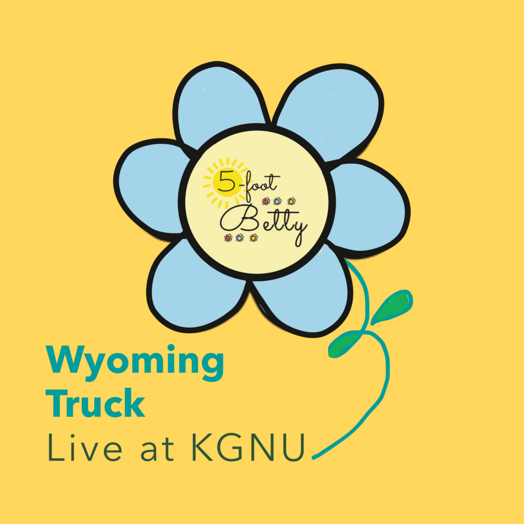 Wyoming Truck coer art with blue handrawn flower on yellow background